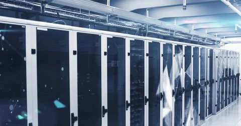 Image of data processing and plexus networks against computer server room 스톡 일러스트