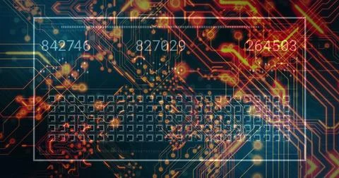 Image of data processing and processor socket over dark background Illustrazione stock