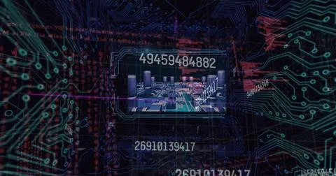 Image of data processing and processor socket over dart background Foto stock