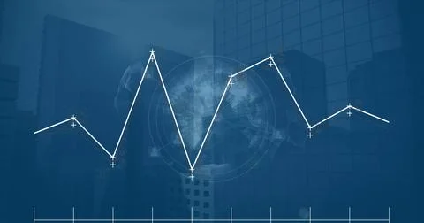 Image of data processing and profile icons over spinning globe against tall イラスト素材