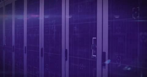 Image of data processing and qr code over server room 스톡 일러스트