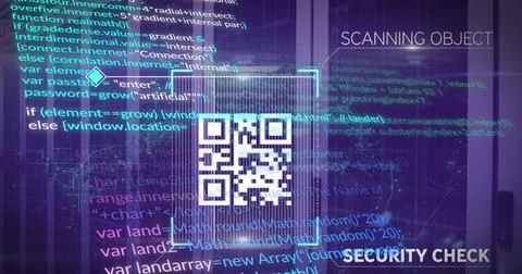 Image of data processing and qr code over server room Illustrazione stock