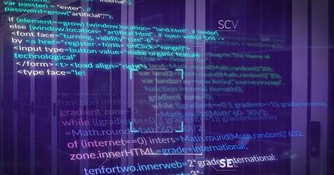 Image of data processing and qr code over server room Stock Illustration