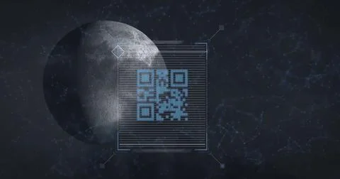 Image of data processing and qr code over globe 스톡 사진
