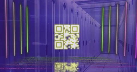 Image of data processing and qr code over computer servers Stock Photos