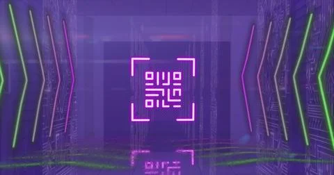 Image of data processing and qr code over server room Stock-Fotos
