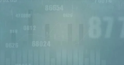 Image of data processing and rain on green background 스톡 사진