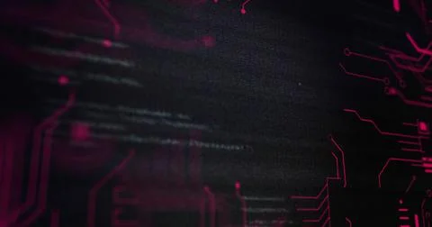 Image of data processing and red integrated circuit on black background Stockillustratie