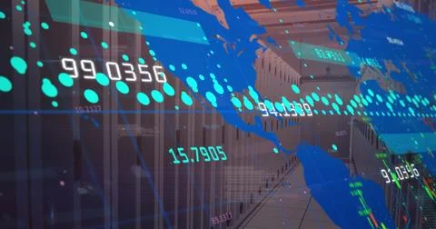 Image of data processing and round shape in seamless pattern against computer Stock Photos