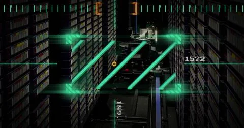Image of data processing and scanner over server room Stock Illustration