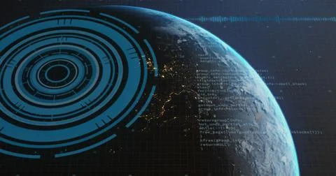 Image of data processing and scanning over earth seen from space Stock Illustration