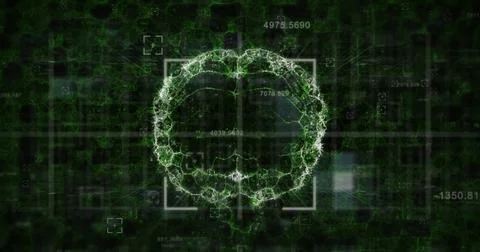 Image of data processing and scope scanning over spinning human brain icon on 스톡 일러스트