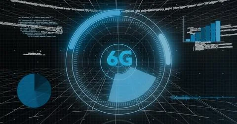 Image of data processing and scope over dark background Stockillustratie