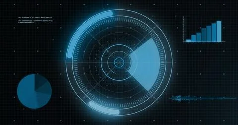 Image of data processing and scope over dark background Stockillustratie