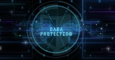 Image of data processing and scope over dark background 스톡 일러스트