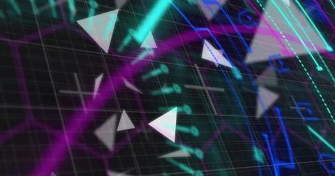 Image of data processing and scope over dark background Illustrazione stock