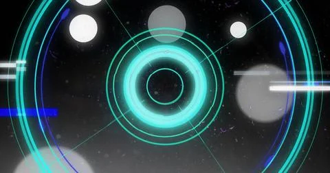 Image of data processing and scope over dark background Illustrazione stock