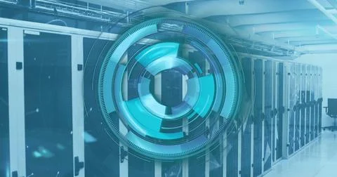 Image of data processing and scope over computer servers イラスト素材