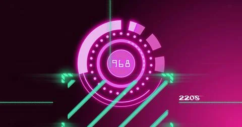Image of data processing and scope scanning over black background Illustrazione stock
