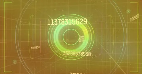 Image of data processing and scope scanning on orange background Stock Illustration