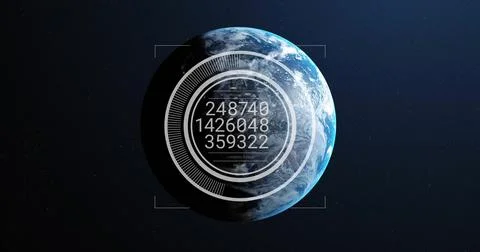 Image of data processing and scope scanning over globe Illustrazione stock