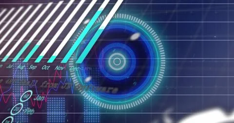 Image of data processing and scope scanning over blue background 스톡 일러스트