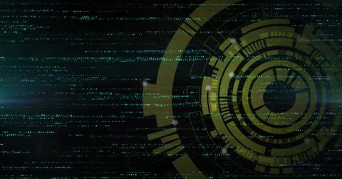 Image of data processing and scope scanning over black background Stockfoto's