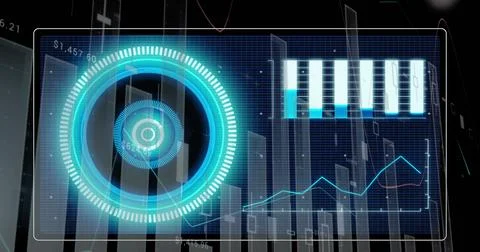 Image of data processing and scope on screen Foto stock