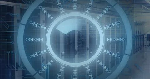 Image of data processing and scope over computer servers Stock Photos