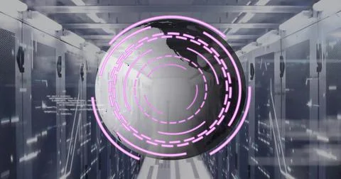 Image of data processing and scope scanning over computer servers 스톡 사진