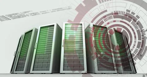 Image of data processing and scope scanning over servers 스톡 사진