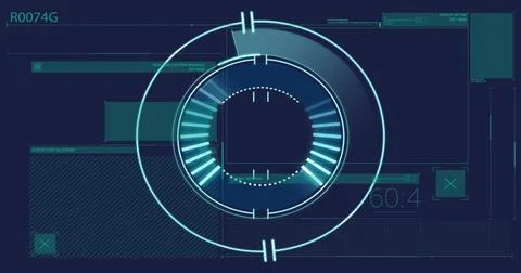 Image of data processing and scope scanning over black background Stockfoto's