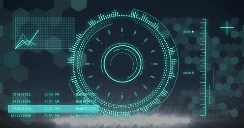 Image of data processing and scope scanning over shapes Stock Photos