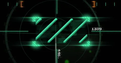 Image of data processing and scope scanning on black background Stock Photos