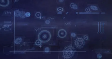 Image of data processing and scope scanning on black background Stock Photos