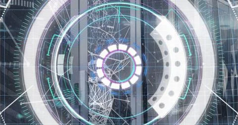 Image of data processing and scope scanning over computer servers Foto stock
