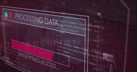 Image of data processing and security fingerprint over blue background Stock Illustration