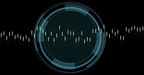 Image of data processing and security shield icon over spinning round scanner Illustrazione stock