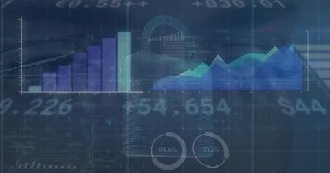Image of data processing and security padlock over blue background Illustrazione stock