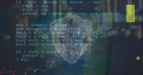 Image of data processing and security padlock over dark background Stock Photos