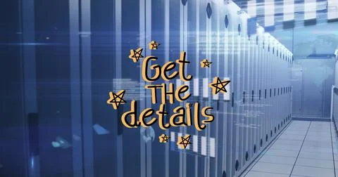 Image of data processing and servers over servers room pattern over servers Stock Photos