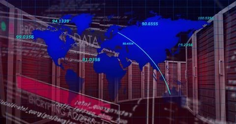 Image of data processing and servers over black background Stock Photos