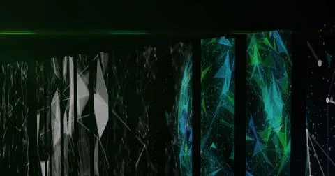 Image of data processing and shapes on black background Stock Illustration