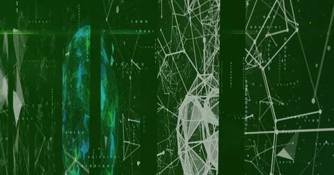 Image of data processing and shapes on black background Illustrazione stock