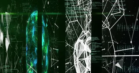 Image of data processing and shapes on black background Stock Illustration