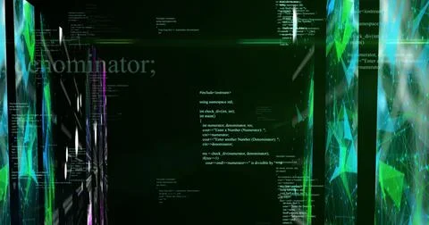 Image of data processing and shapes on black background Stockillustratie