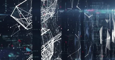 Image of data processing and shapes on black background Stock Illustration