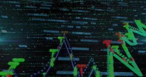 Image of data processing and shapes on black background Stock Illustration