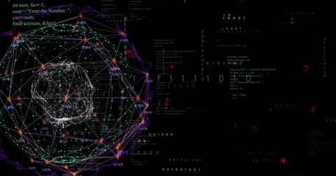 Image of data processing and shapes on black background Illustrazione stock