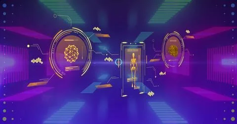 Image of data processing and shapes moving over tunnel Stock-Illustration